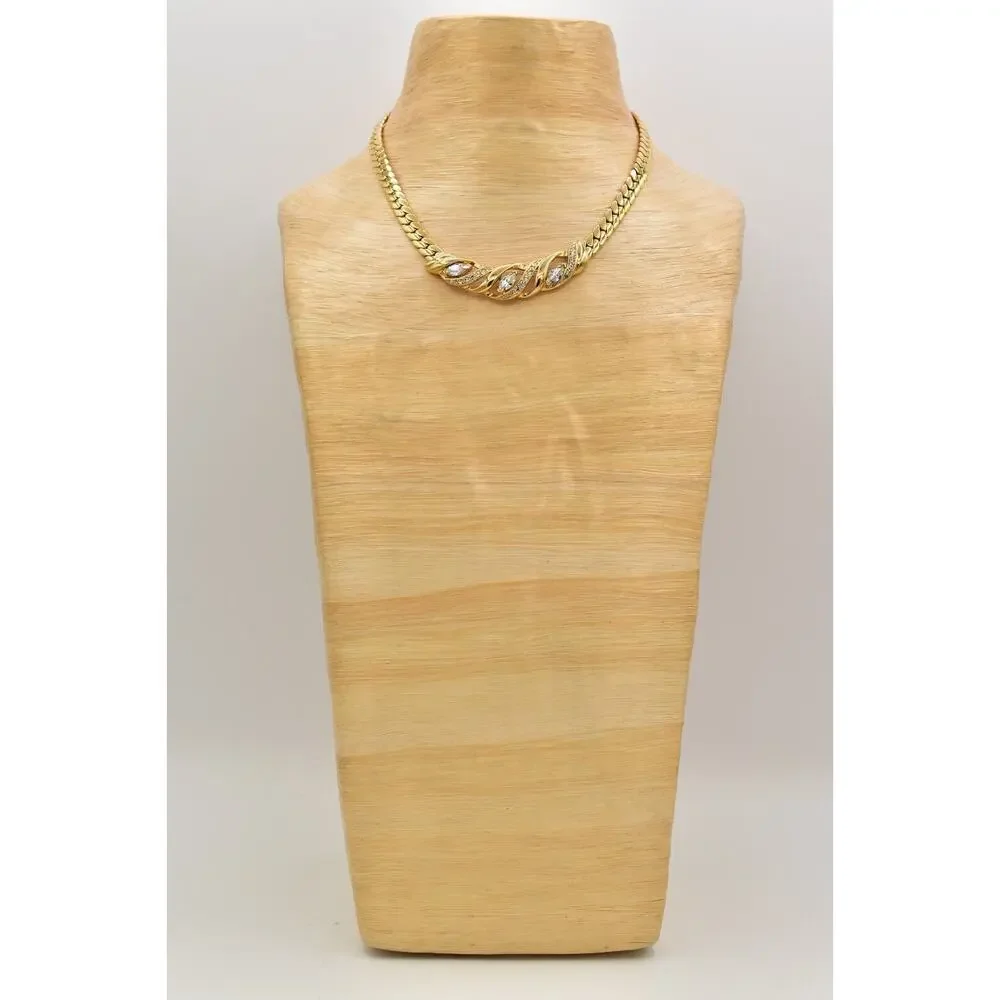 Trifari Vintage Crystal Collar Necklace Heavy Gold Chunky Signed 1960s BinBE